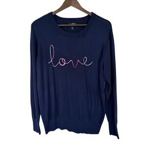Feeling Festive Navy Blue Lightweight Crewneck "Love" Sweater  - XL